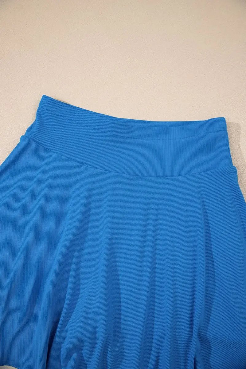 Blue A-line Draped High Waist Phone Pocket Lined Skort - Love Salve